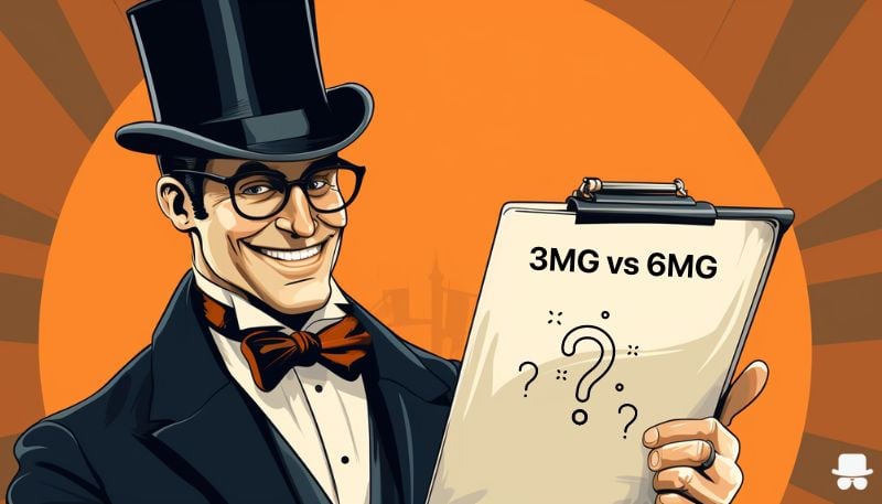 factors influencing zyn strength choice a gentleman in a top hat holding a checklist that says 3mg vs 6mg.