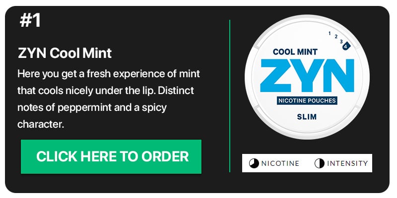 Image with description about ZYN cool mint and add to card button