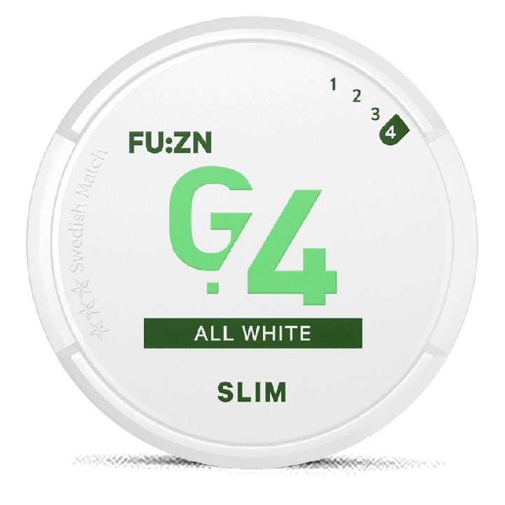 G.4 FU:ZN Slim All White snus can at Snusdaddy.com