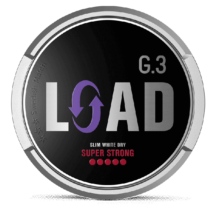 G.3 LOAD Slim White Dry Super Strong snus can at Snusdaddy.com