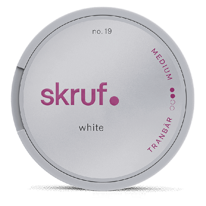 Skruf no. 19 Tranbär White Portion Product Label