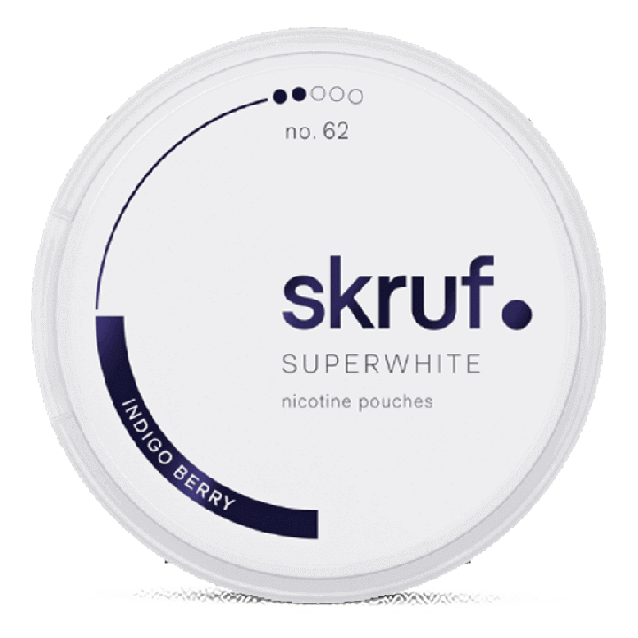 Skruf Superwhite no. 62 Indigo Berry Medium Strength Product Label