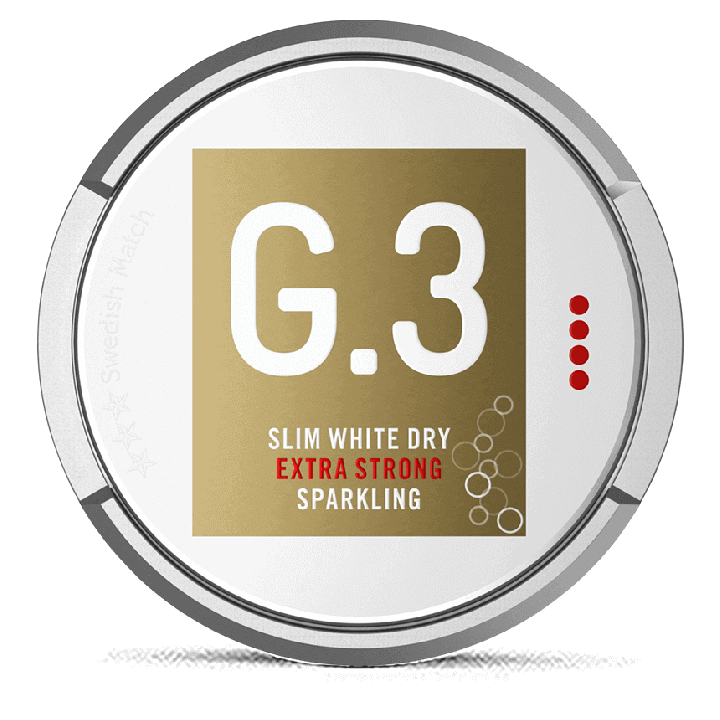 G.3 Sparkling Slim White Dry snus can at Snusdaddy.com