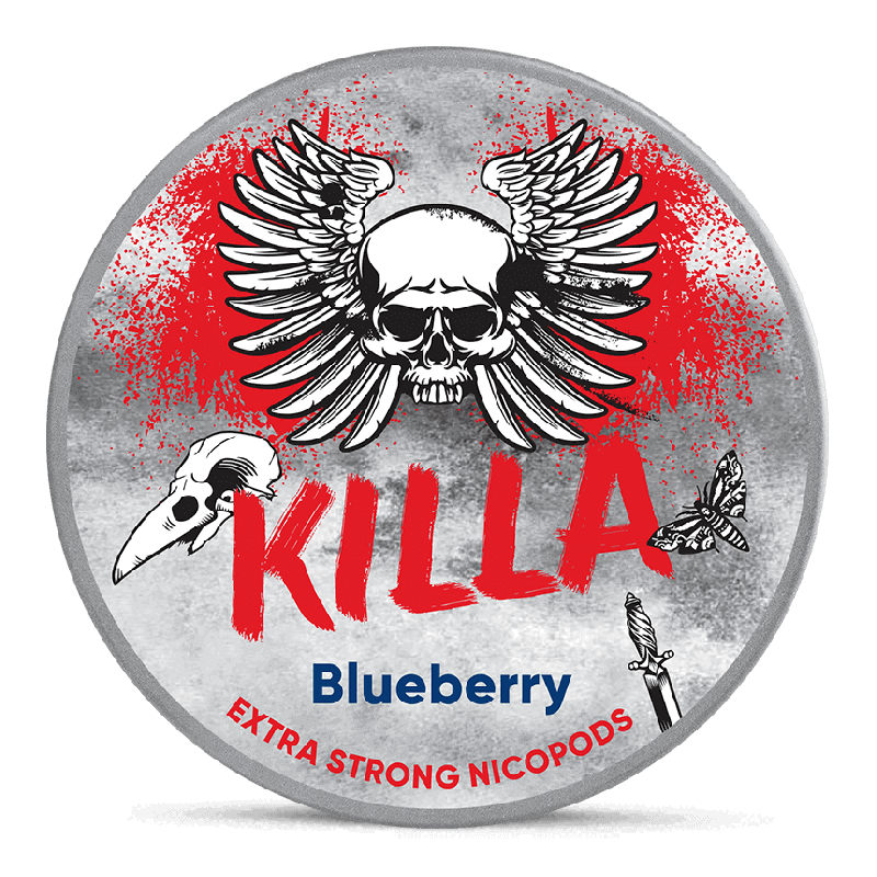 Killa Blueberry Extra Strong Slim All White Product Label