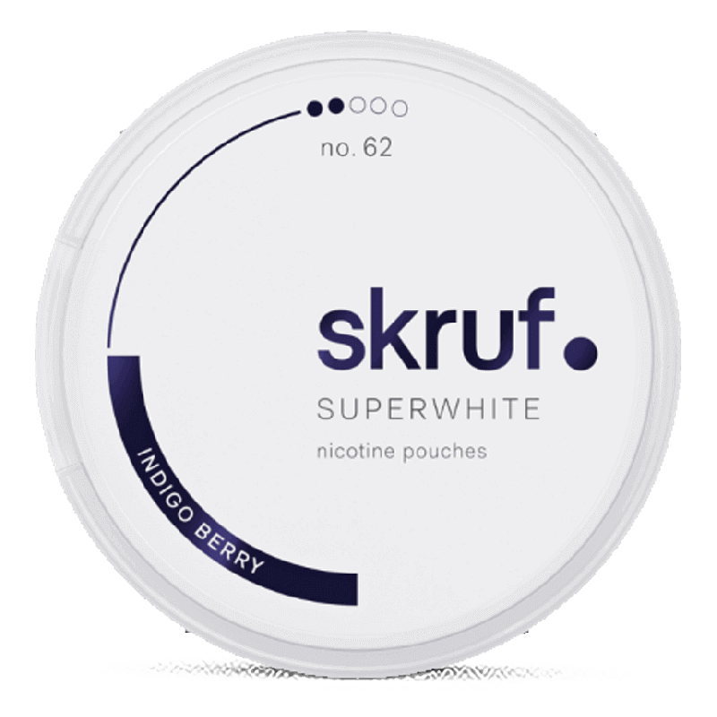 Skruf Superwhite no. 62 Indigo Berry Medium Strength Product Label