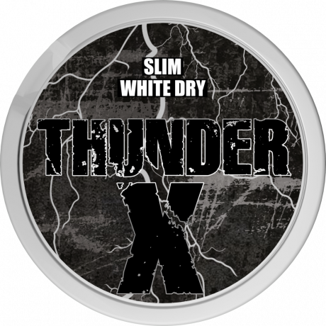 Thunder X White Dry Slim Super Strong snus can at Snusdaddy.com