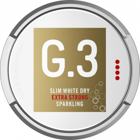 G.3 Sparkling Slim White Dry snus can at Snusdaddy.com