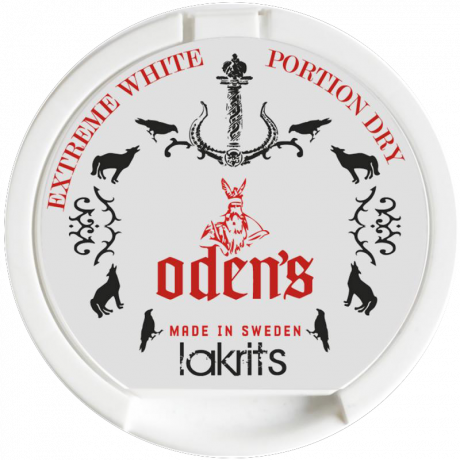 Odens Licorice Extreme Dry White Portion snus can at Snusdaddy.com
