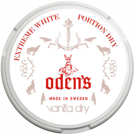 Odens Vanilla Extreme White Dry Portion snus can at Snusdaddy.com