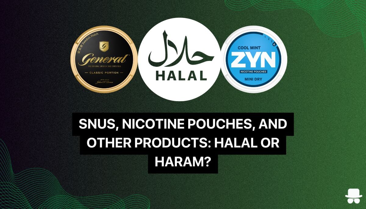 a can of snus and a can of nicotine pouches with a sign in arabic saying halal